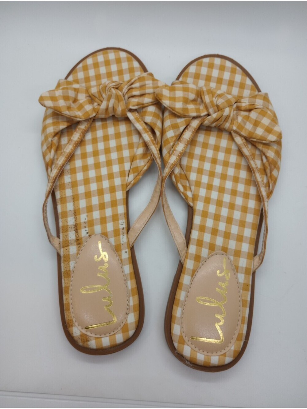 Lulu's Flat Flip Flops Size 5.5 Yellow See Pics 209